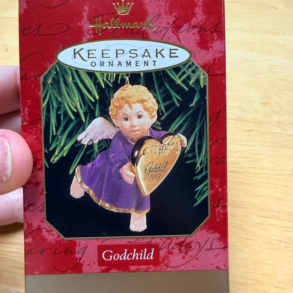 Hallmark Keepsake Ornament Godchild Child Angel with Gold Heart 1999 Angel Wings